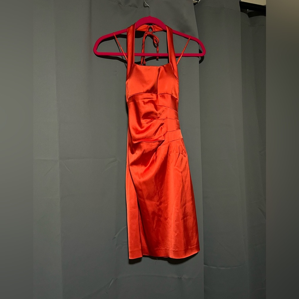 Caché orange satin cocktail dress